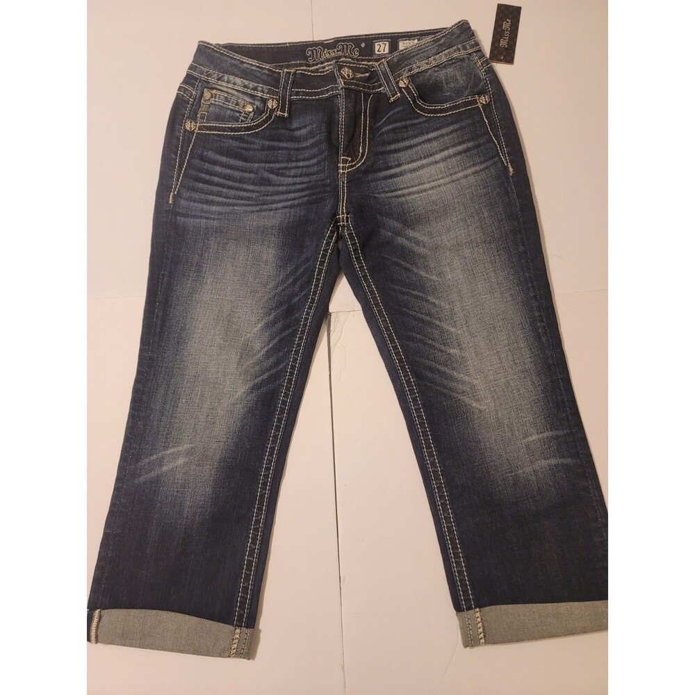 Miss Me jeans 27 Miss Rise Capri Dark Blue Imbellished Back Pockets Sty MP8900P